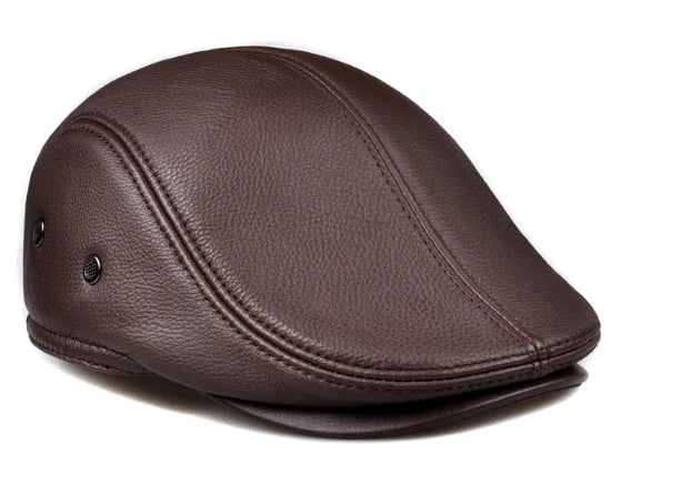 Men's outdoor leather hat winter Berets