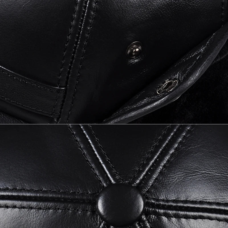 Winter Men's Hat Thicken Leather