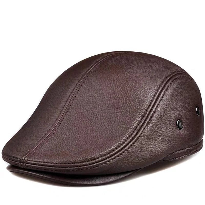 Men's outdoor leather hat winter Berets