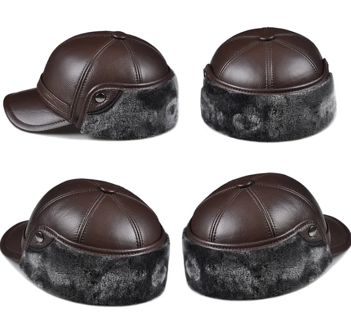Winter Men's Hat Thicken Leather