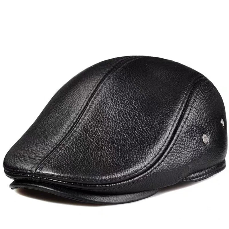 Men's outdoor leather hat winter Berets