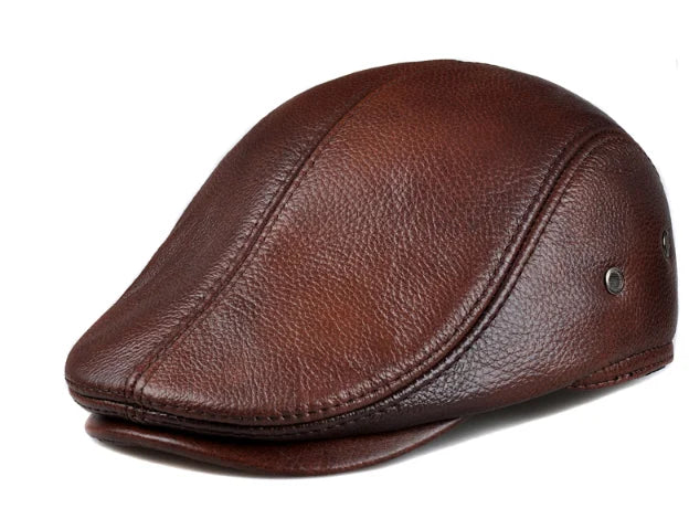 Men's outdoor leather hat winter Berets
