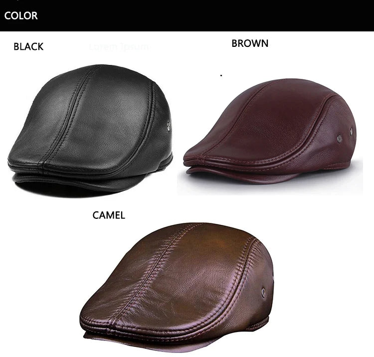 Men's outdoor leather hat winter Berets