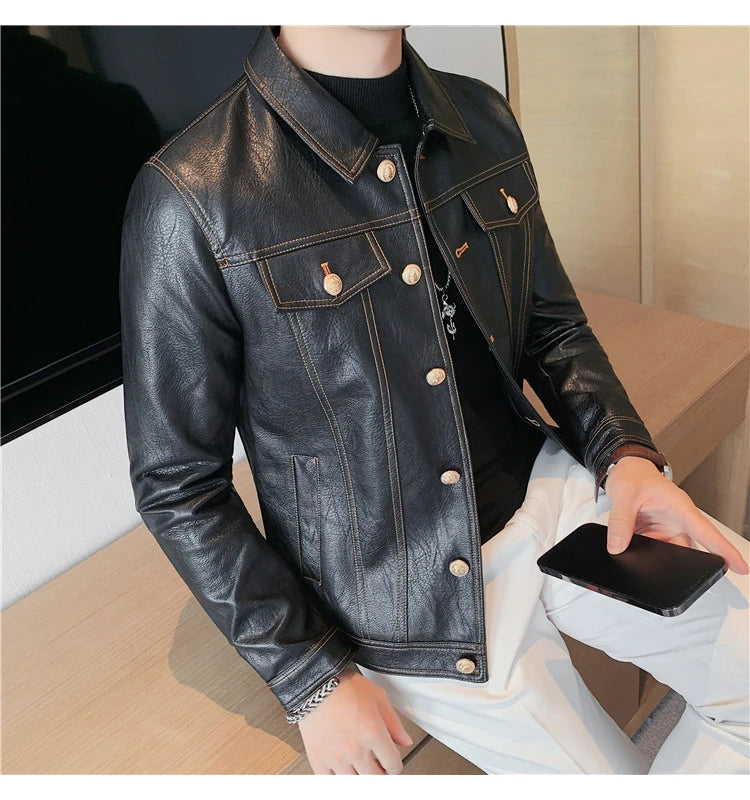 Jacket Men Style Long Sleeve Zipper Leather
