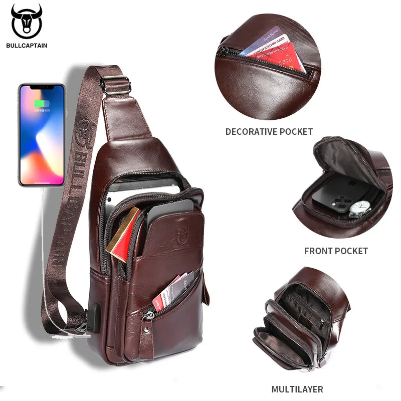 Men's Leather Chest Bag Large Capacity