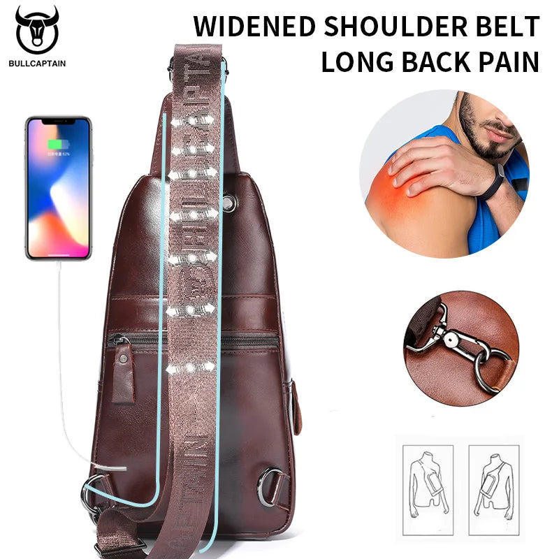 Men's Leather Chest Bag Large Capacity