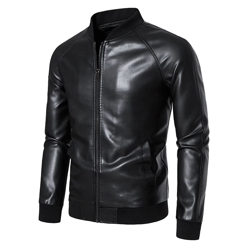 Men's Leather Bomber Moto Jackets Baseball Collar Express Faux PU Bike For Male