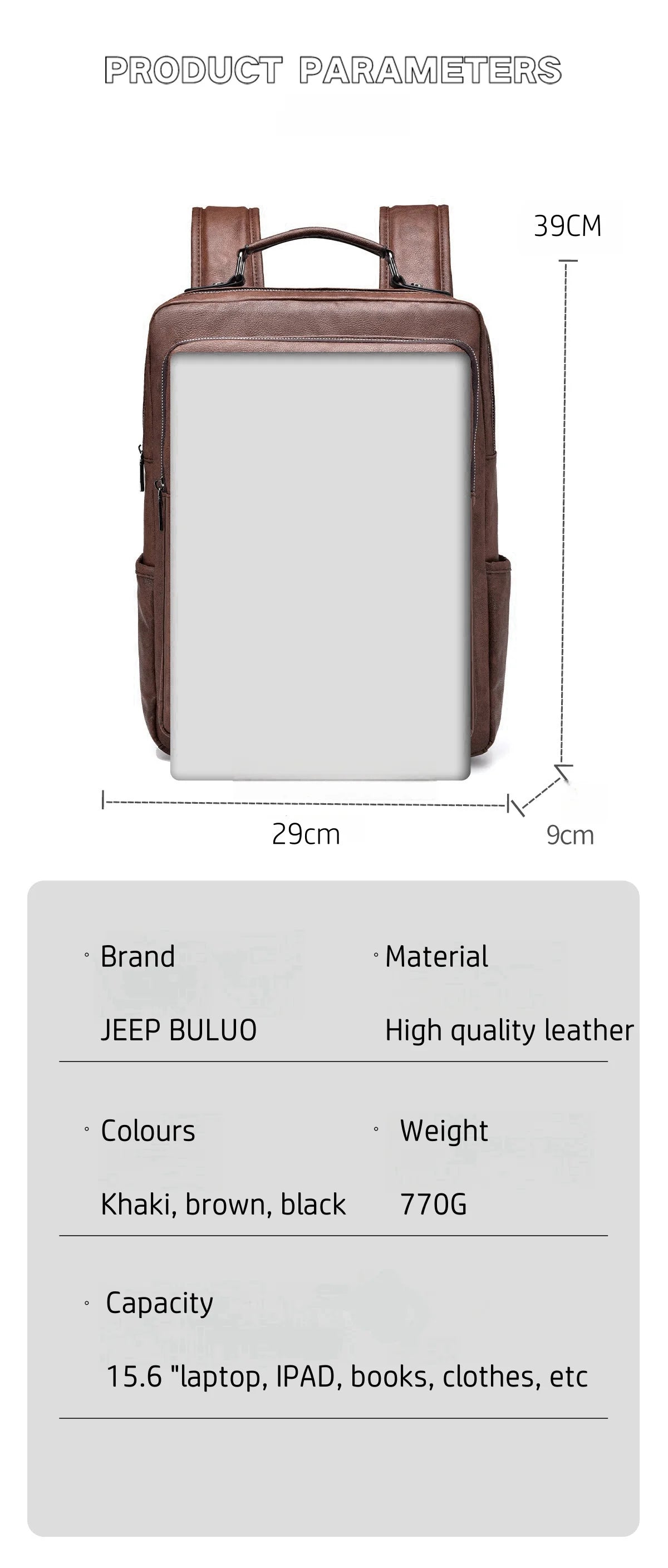 New Backpack Men School Bags 15.6 inches Laptop Backpacks High quality leather