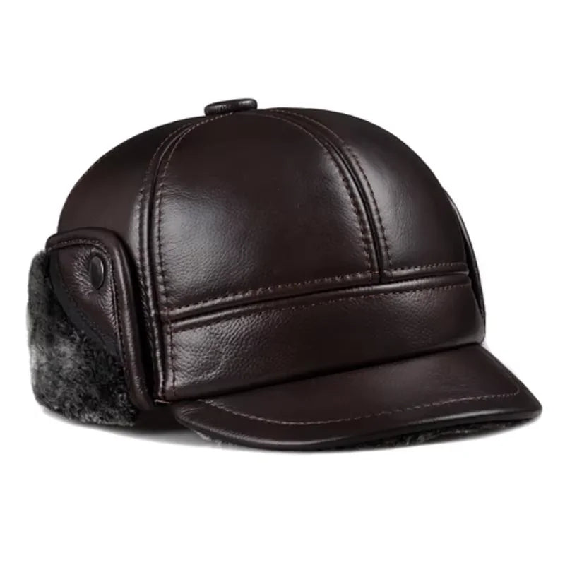 Winter Men's Hat Thicken Leather