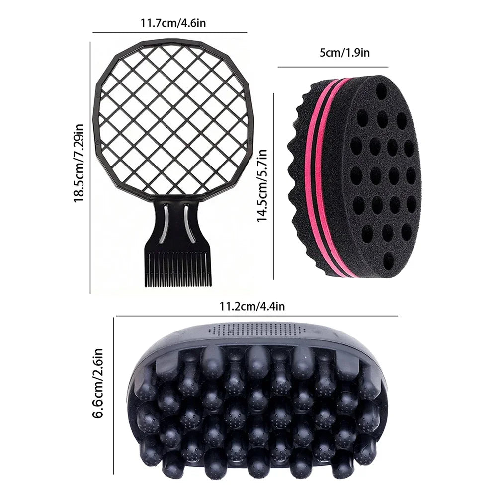 3pcs/set Hair Styling Rubber Washable Afro Curl Sponge Soft Hair