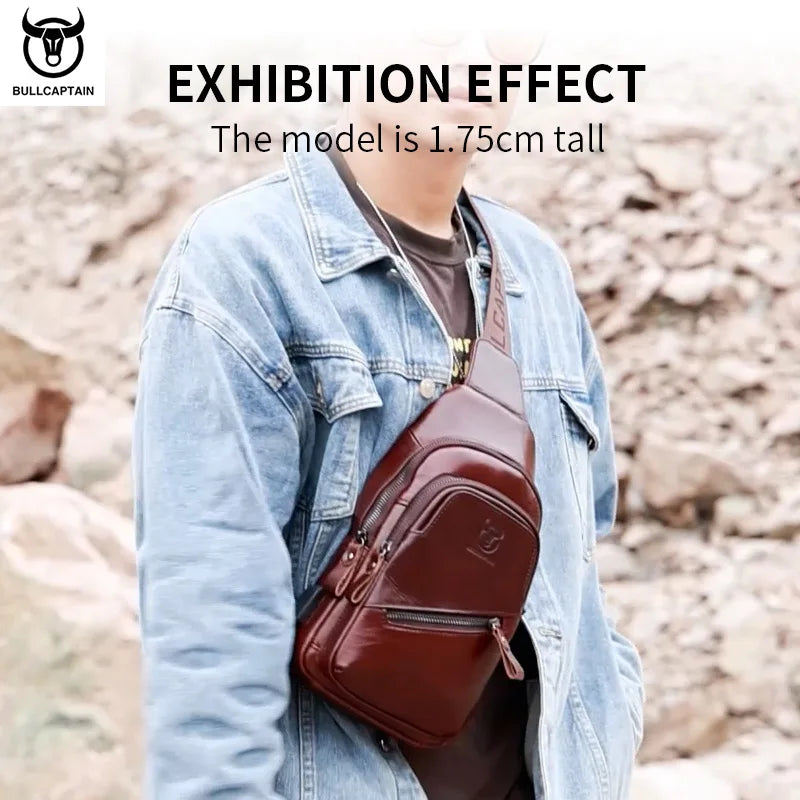 Men's Leather Chest Bag Large Capacity