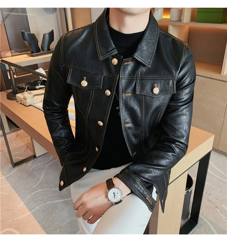 Jacket Men Style Long Sleeve Zipper Leather