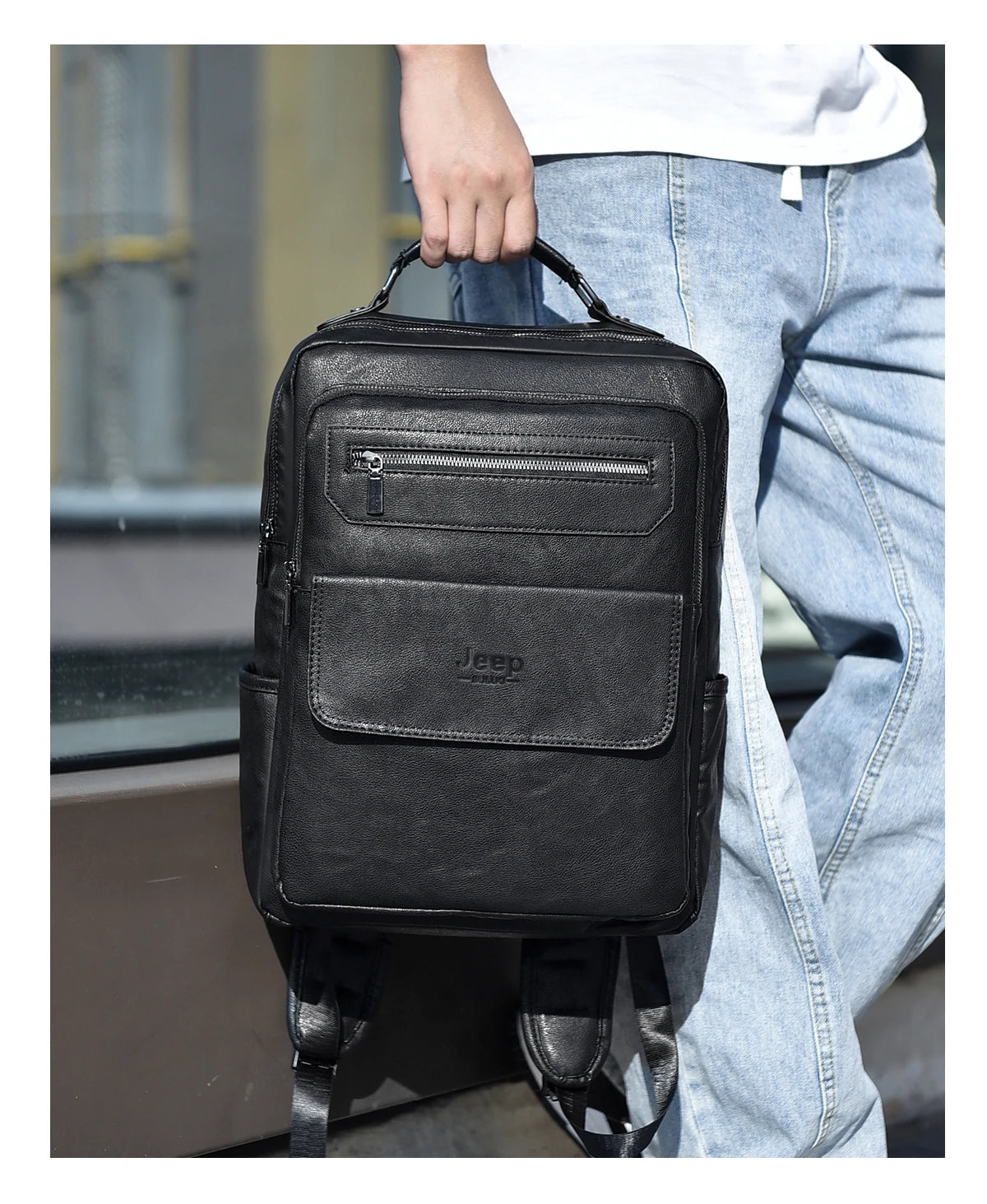 New Backpack Men School Bags 15.6 inches Laptop Backpacks High quality leather
