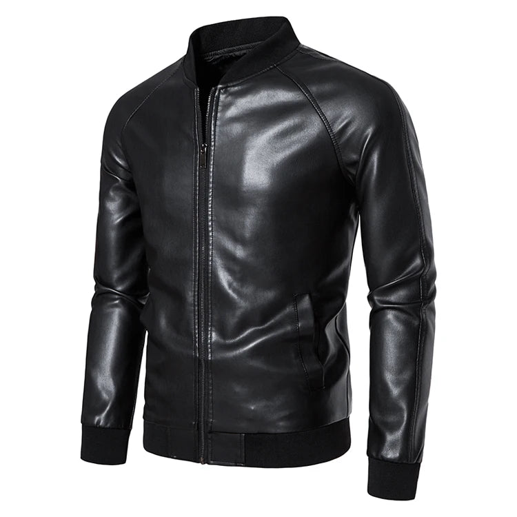 Men's Leather Bomber Moto Jackets Baseball Collar Express Faux PU Bike For Male