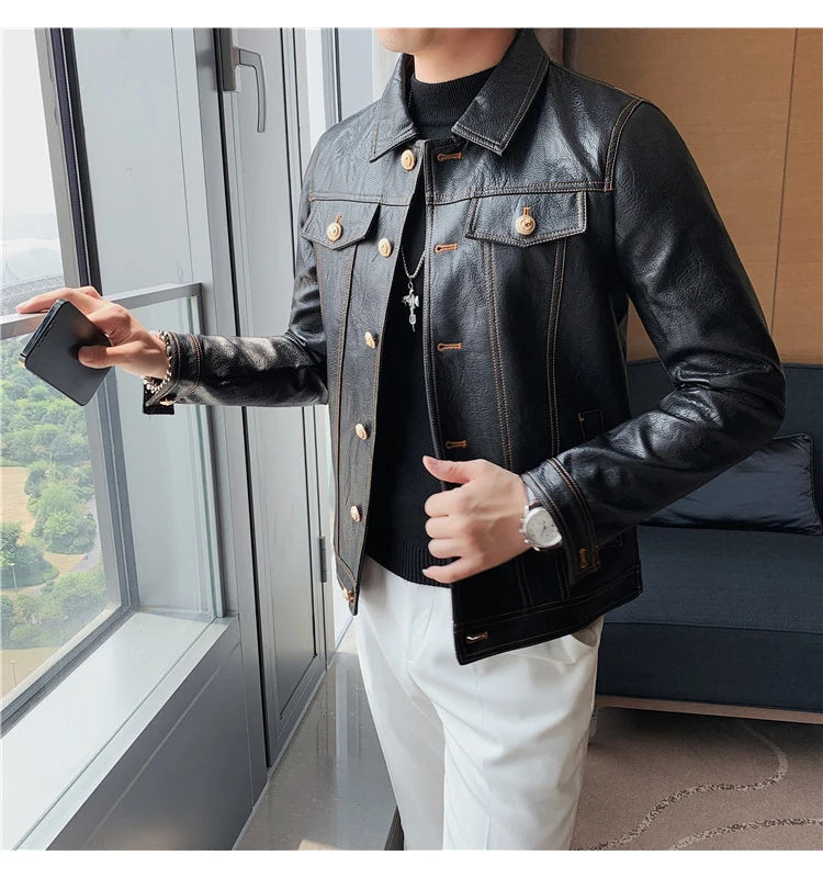 Jacket Men Style Long Sleeve Zipper Leather