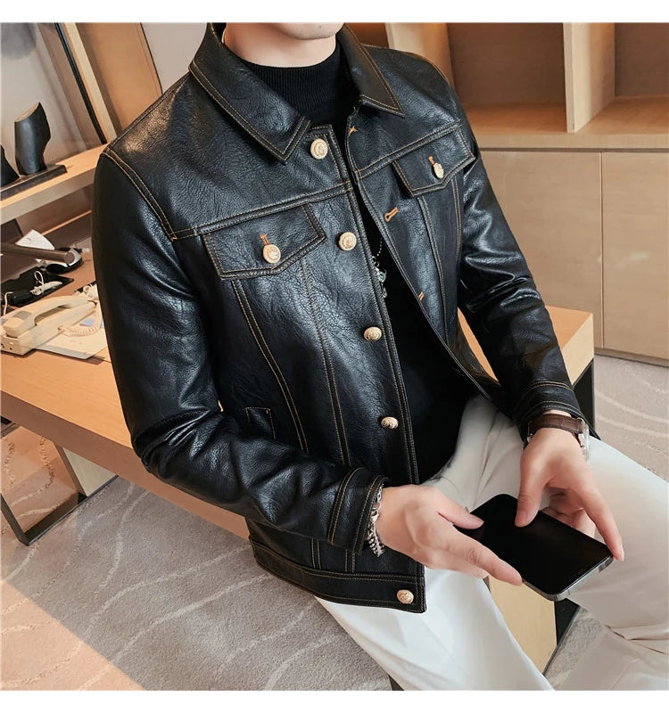 Jacket Men Style Long Sleeve Zipper Leather