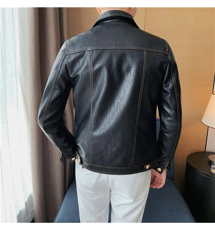 Jacket Men Style Long Sleeve Zipper Leather
