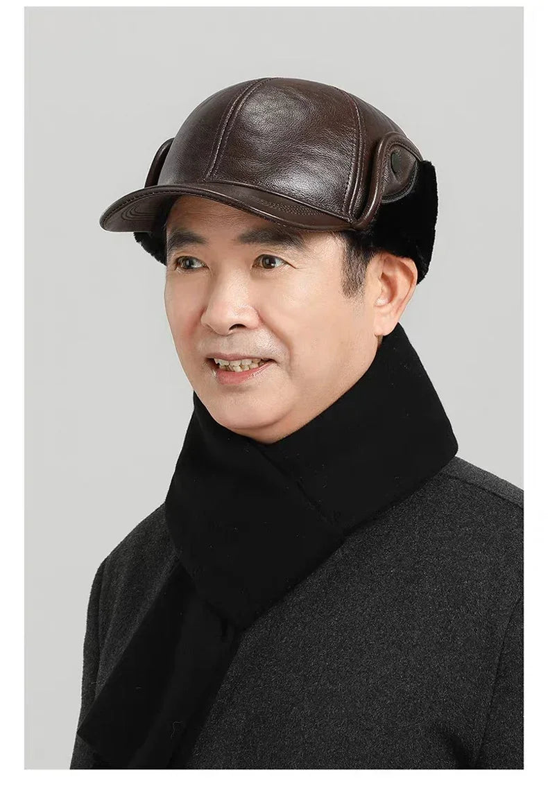 Winter Men's Hat Thicken Leather