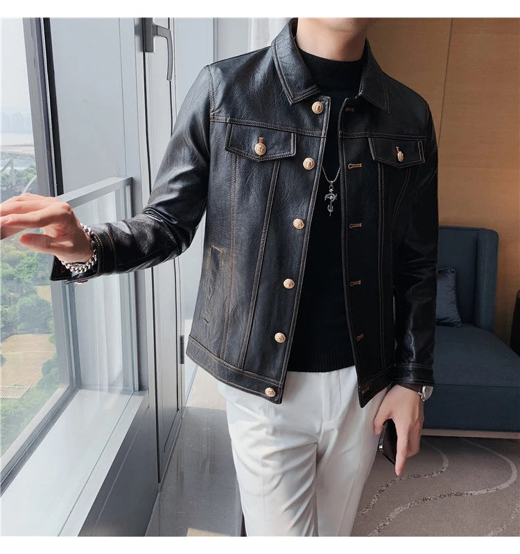 Jacket Men Style Long Sleeve Zipper Leather