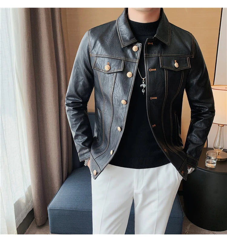 Jacket Men Style Long Sleeve Zipper Leather