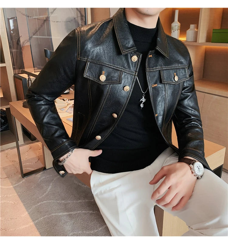 Jacket Men Style Long Sleeve Zipper Leather