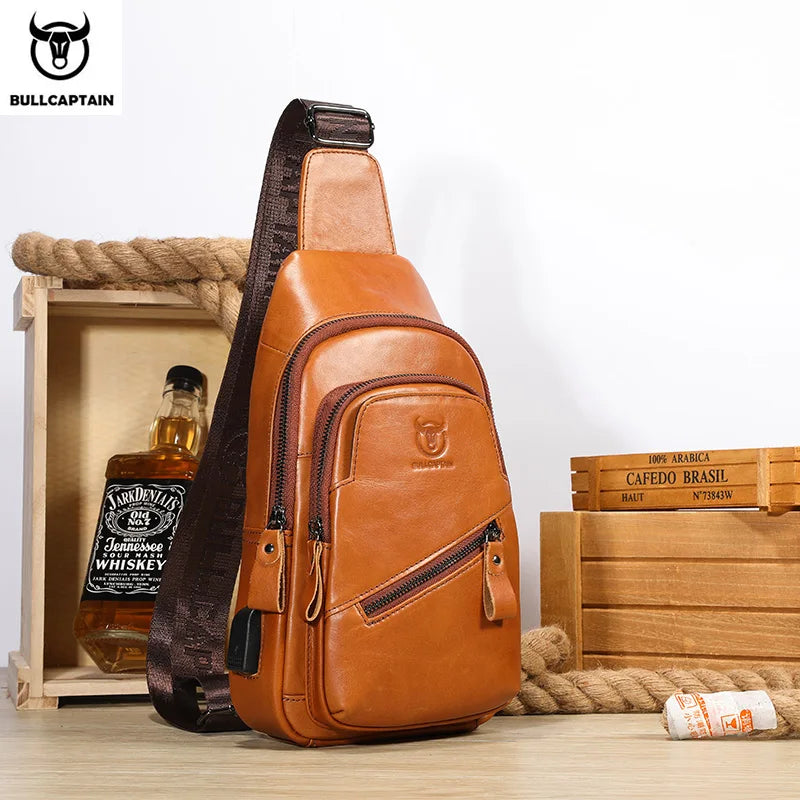 Men's Leather Chest Bag Large Capacity