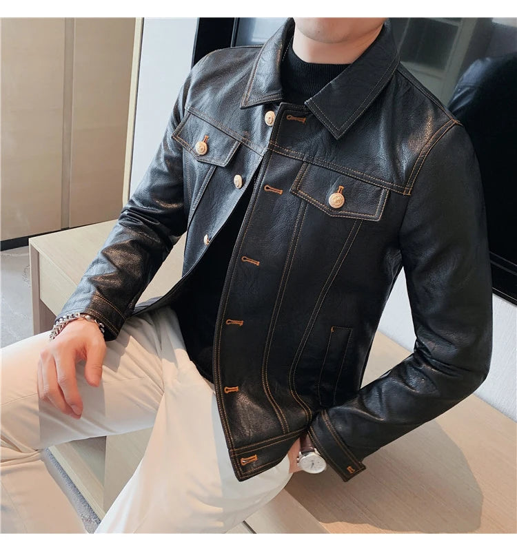 Jacket Men Style Long Sleeve Zipper Leather