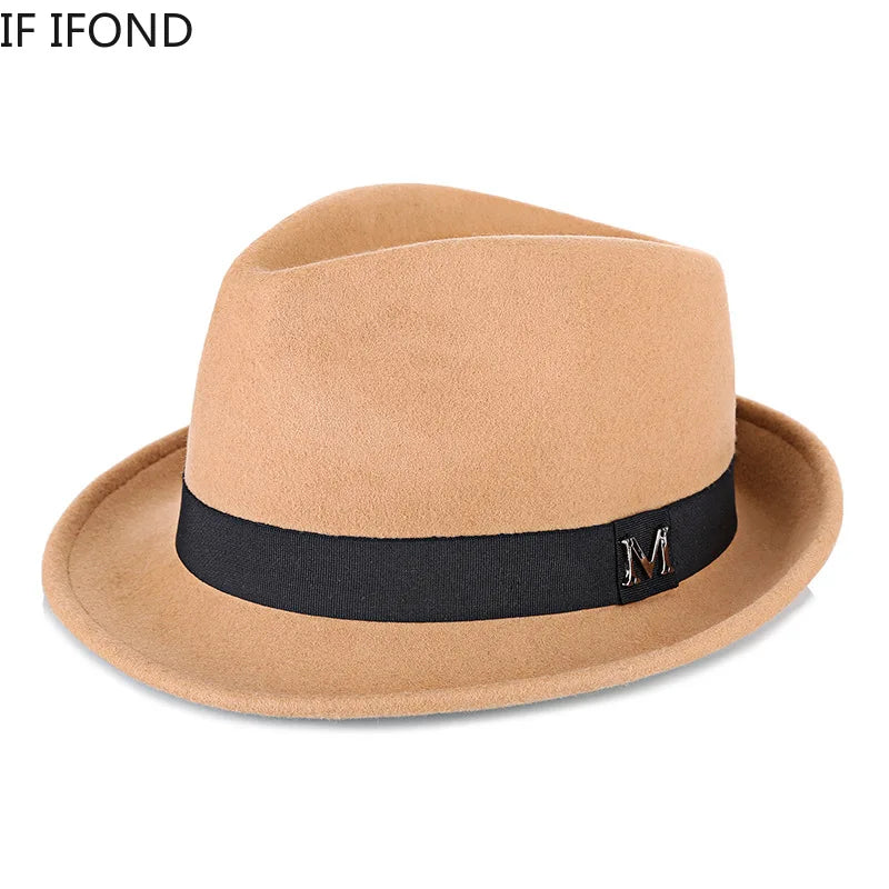 Men Winter Thick Warm Felt Fedora Hats Wool Gentleman