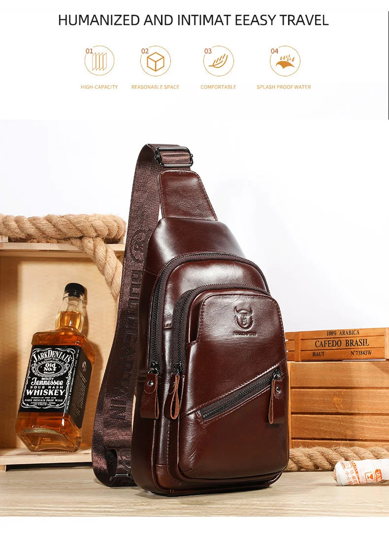 Men's Leather Chest Bag Large Capacity