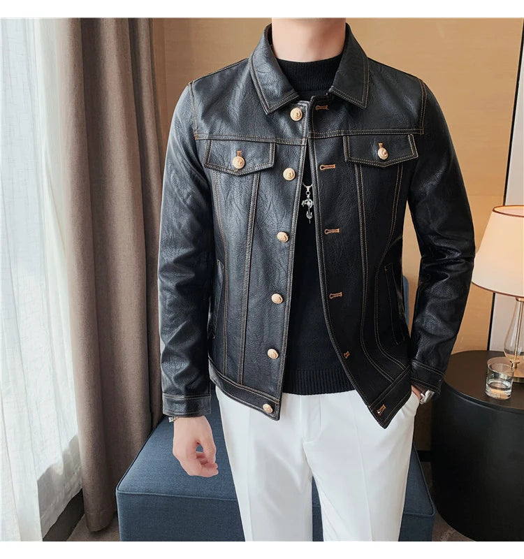 Jacket Men Style Long Sleeve Zipper Leather