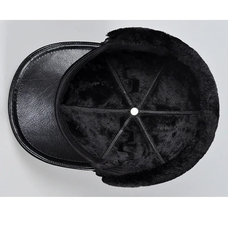 Winter Men's Hat Thicken Leather