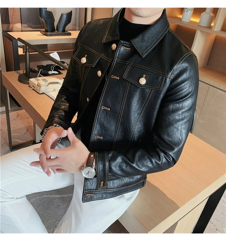 Jacket Men Style Long Sleeve Zipper Leather