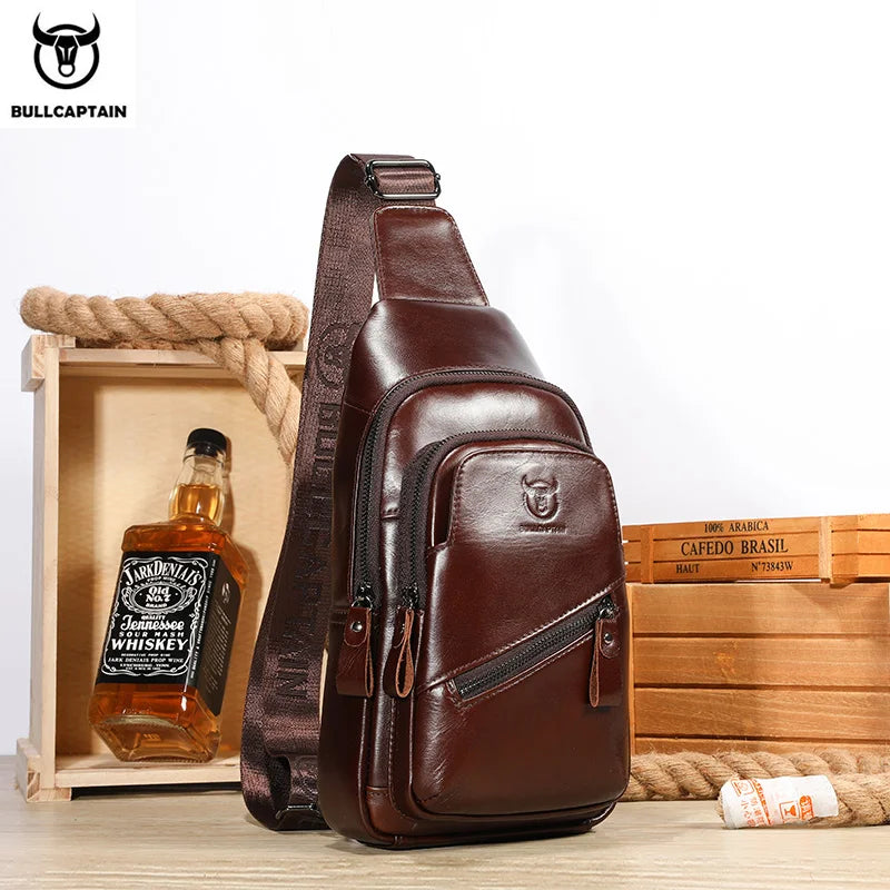 Men's Leather Chest Bag Large Capacity