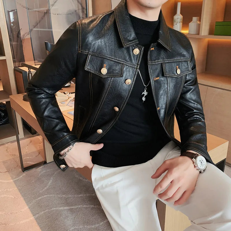 Jacket Men Style Long Sleeve Zipper Leather