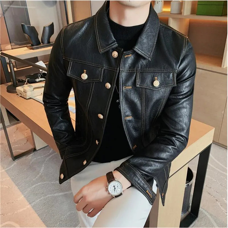 Jacket Men Style Long Sleeve Zipper Leather