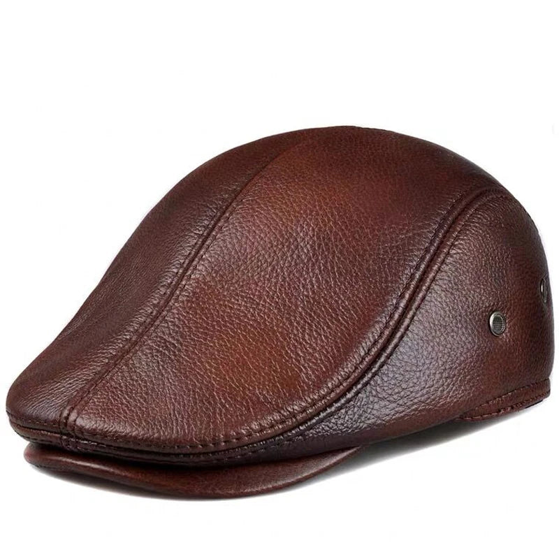 Men's outdoor leather hat winter Berets