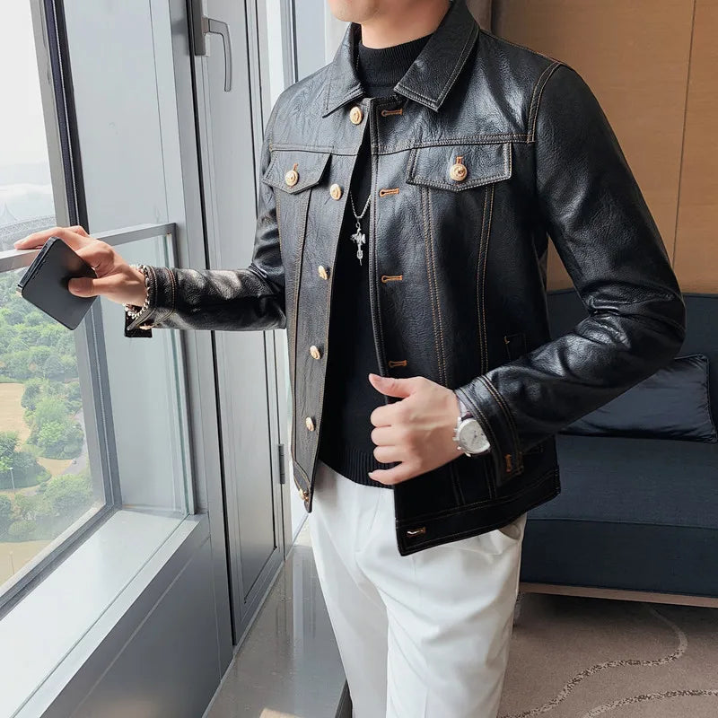 Jacket Men Style Long Sleeve Zipper Leather