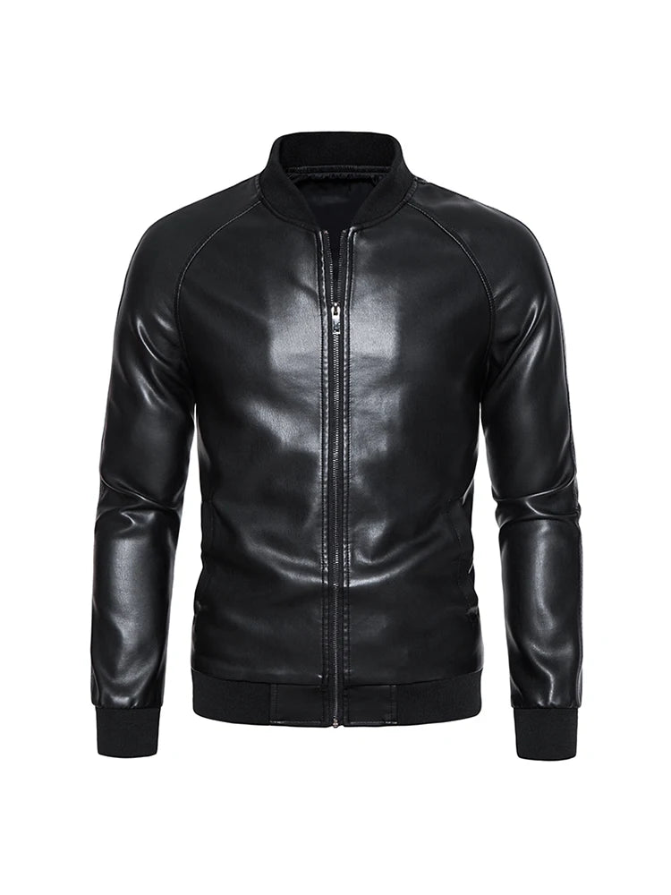 Men's Leather Bomber Moto Jackets Baseball Collar Express Faux PU Bike For Male