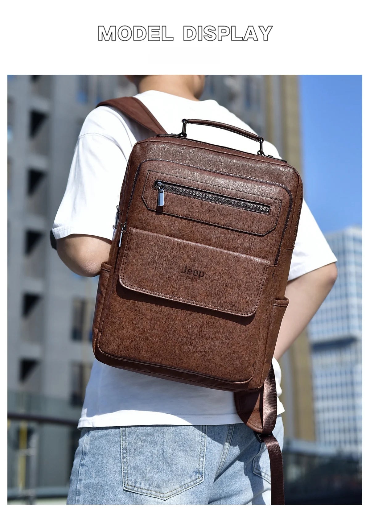 New Backpack Men School Bags 15.6 inches Laptop Backpacks High quality leather