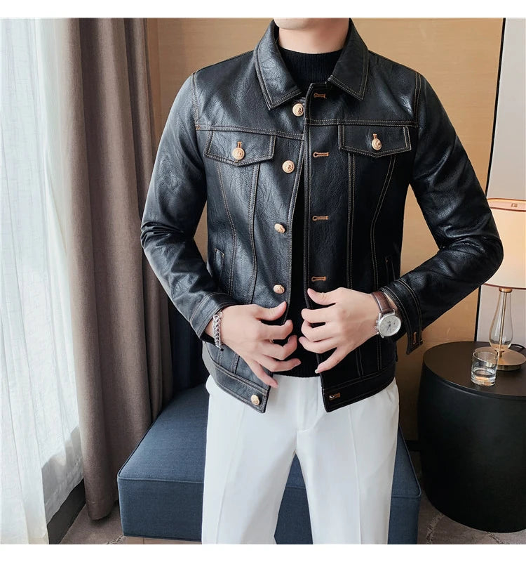 Jacket Men Style Long Sleeve Zipper Leather