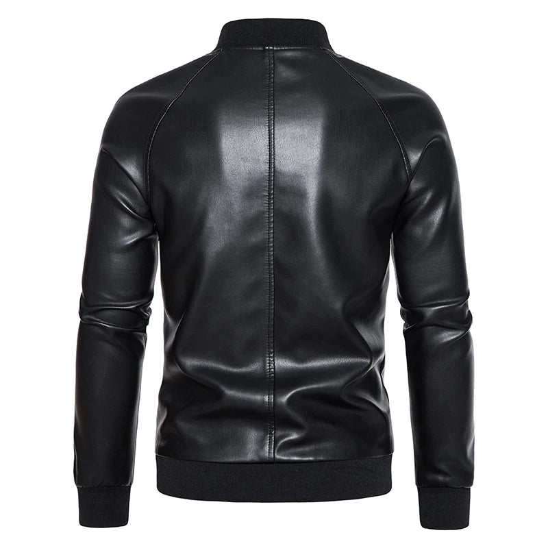 Men's Leather Bomber Moto Jackets Baseball Collar Express Faux PU Bike For Male