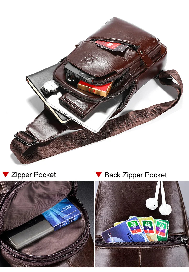Men's Leather Chest Bag Large Capacity