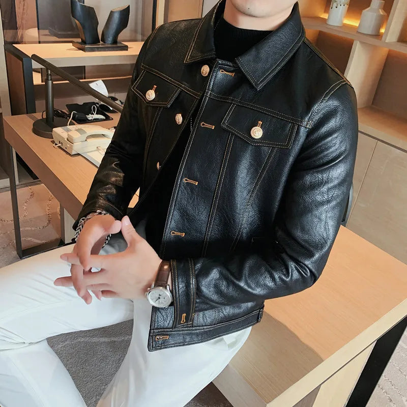 Jacket Men Style Long Sleeve Zipper Leather