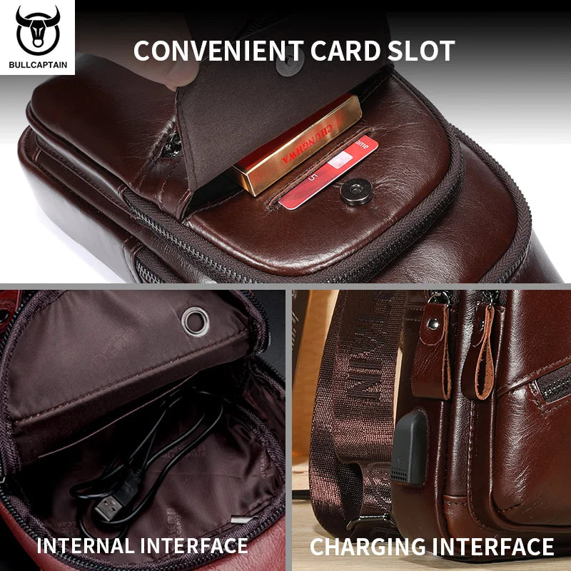 Men's Leather Chest Bag Large Capacity