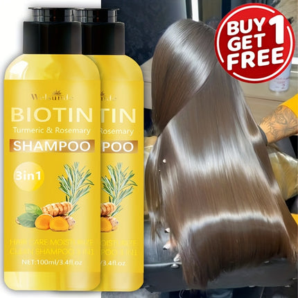 Set of 2, 3-In-1 Biotin Shampoo Featuring Rosemary And Turmeric