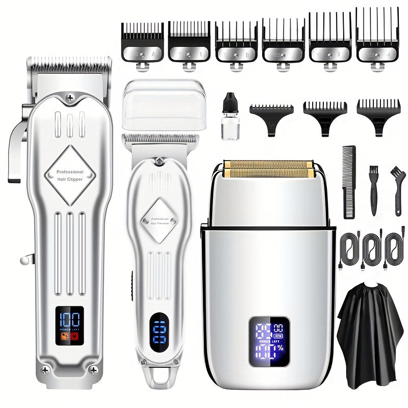 A Set Of 3 Electric Hair Clippers, All In Golden Color, Professional Electric