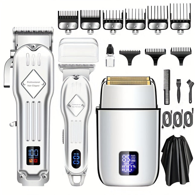 A Set Of 3 Electric Hair Clippers, All In Golden Color, Professional Electric