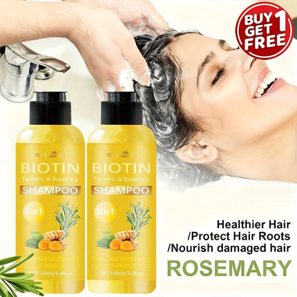 Set of 2, 3-In-1 Biotin Shampoo Featuring Rosemary And Turmeric