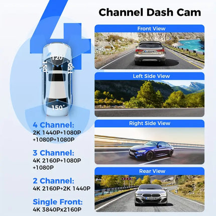 AZDOME M660 4 Channel 360° Dash Cam with 128GB eMMC, 2.5K+1K+1K+1K Dashcam