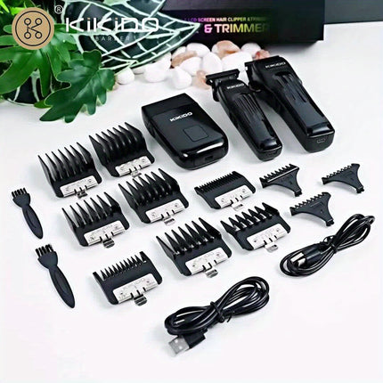 KIKIDO2/3 Men'S Professional Wireless Beard Trimmer And Electric Shaver, Rechargeable 3pcs Hair Clipper Kit with LED Display, Men'S Grooming Set